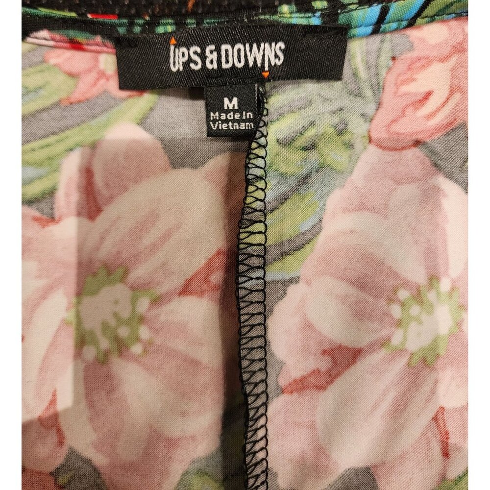 Ups and Downs Women's Floral Dress V-Neck Black Pink,Red, Green Flowers - Sz M - Picture 4 of 16